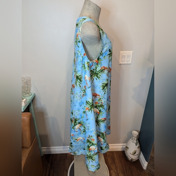 Blue tropical trapeze dress,  lightweight  One size fits Medium-1x - Picture 3 of 8